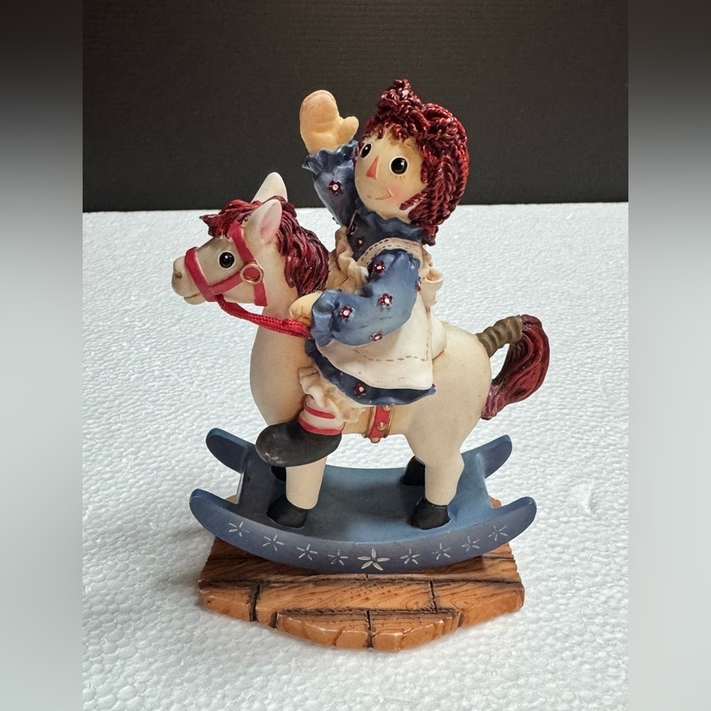 Raggedy Ann & Andy Happy Trails Charming Blue and White Rocking Horse Figurine